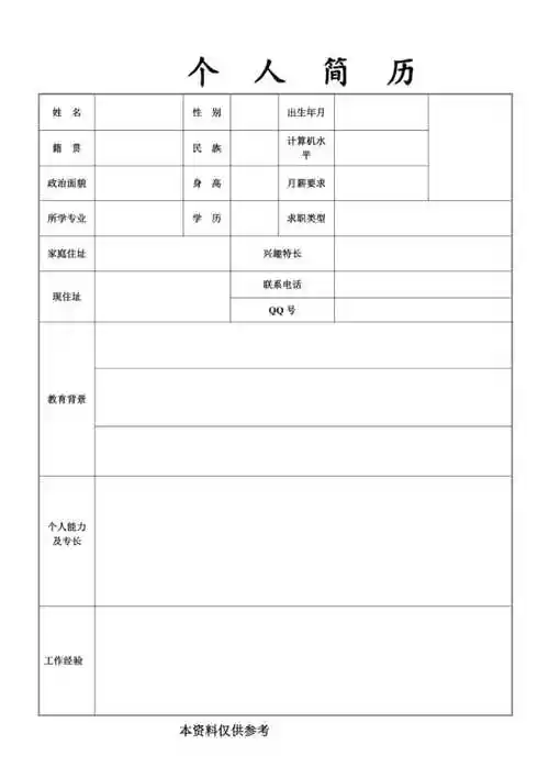 空白的个人简历表格下载可打印pdf