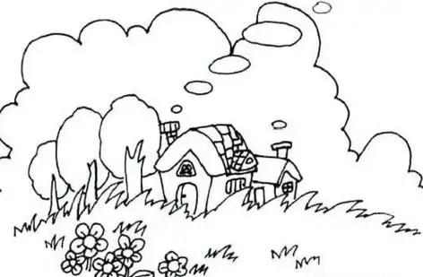 美丽的风景简笔画图片大全乡村一角小学生风景简笔画流动的小溪简单