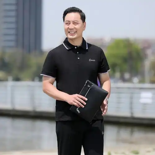 爸爸夏装套装休闲中年男士t恤短袖长裤中老年人运动套装男夏季薄