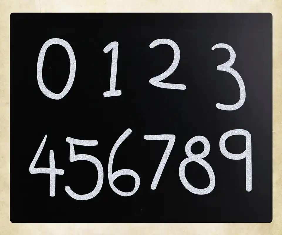 十个阿拉伯数字用白色粉笔在黑板上的手写体