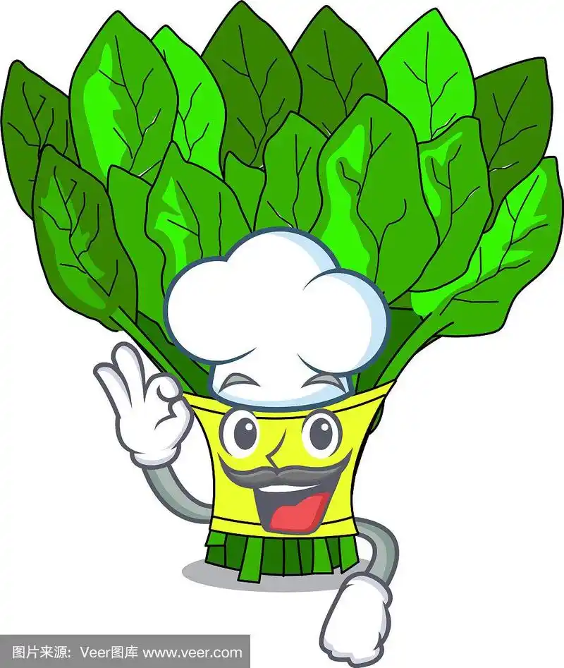 卡通盘子上的厨师蔬菜菠菜