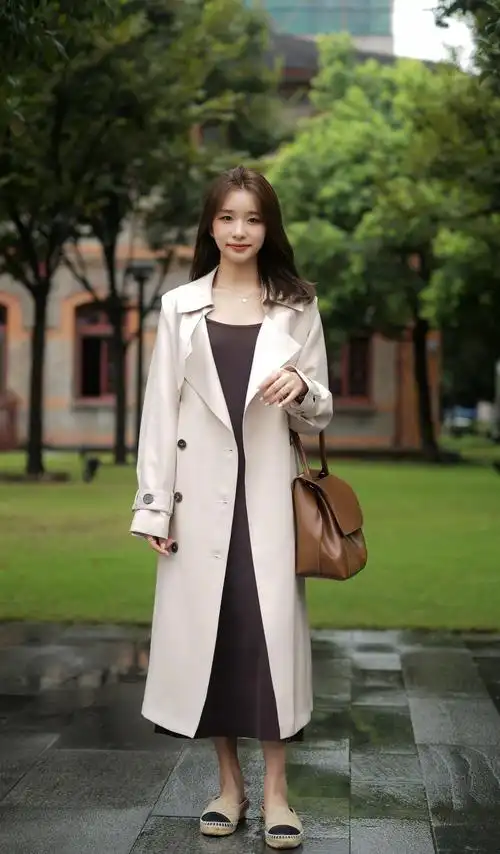 原创风衣是秋季必备单品,美女们的风衣搭配,时尚度高还显得风度翩翩