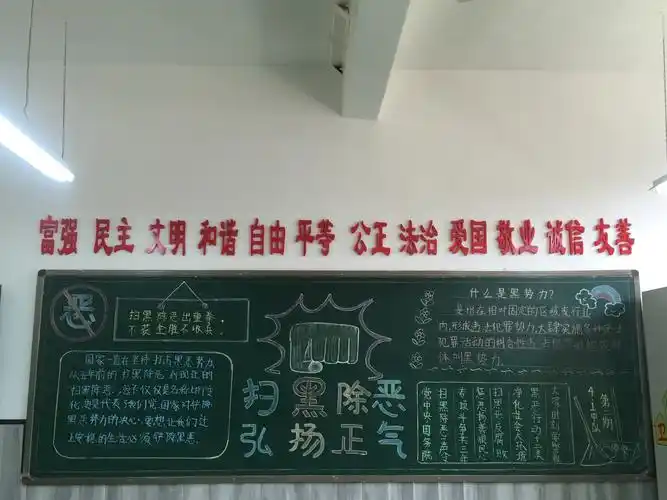 同学们利用黑板报开展扫黑除恶专项斗争宣传教育活动!