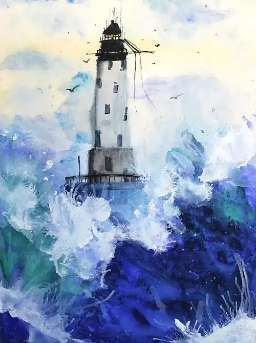 水彩手绘灯塔图片下载