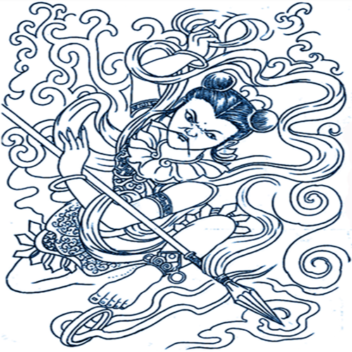 曼禄绅 纹身贴满背哪吒闹海满背线条花臂花腿防水纹身贴男女款割线