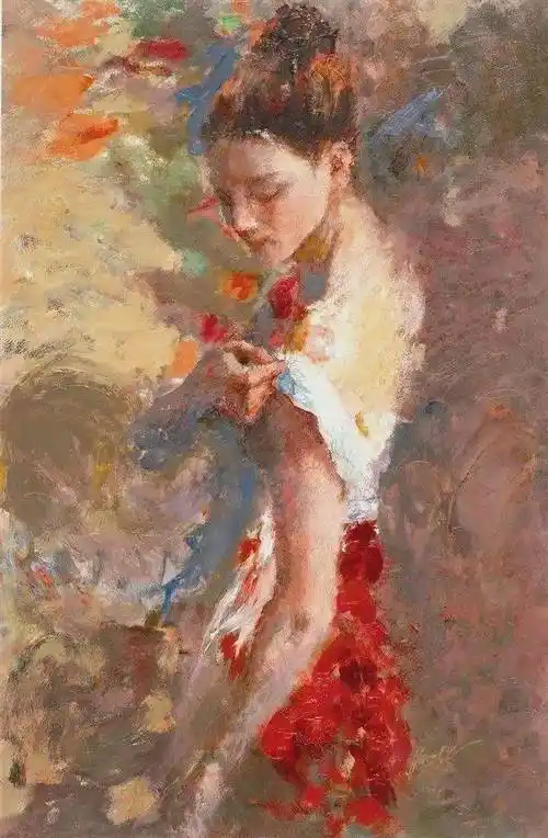 中国油画家柔和的印象派女性人物油画作品太美了
