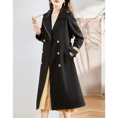 这件黑色风衣真的是太好看了!中长款设计,显腿长又修身,撞色细 - 抖音