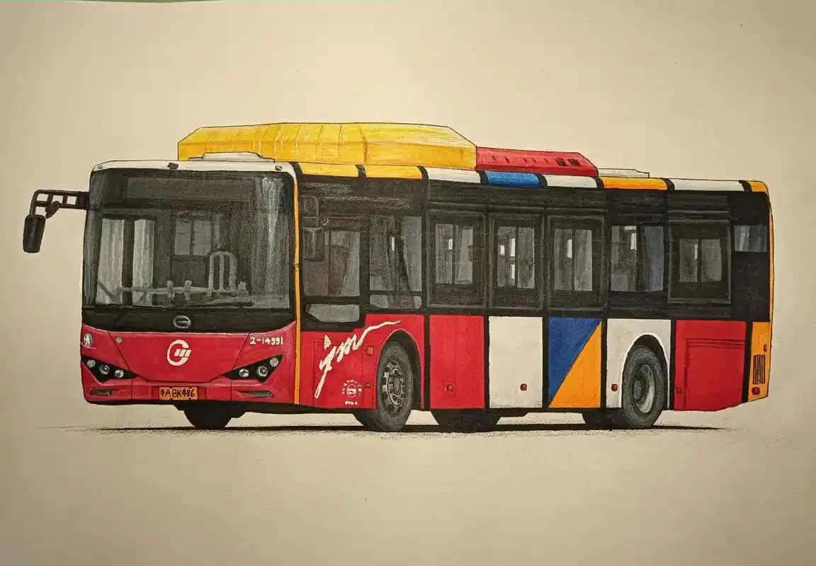 广州比亚迪k9公交车绘画步骤图.#汽车彩绘 #车迷 #广州公 - 抖音