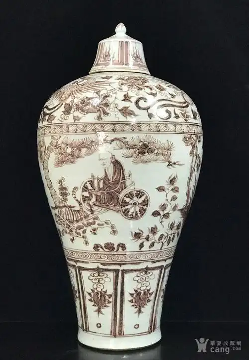 元釉里红鬼谷子下山梅瓶 51x25