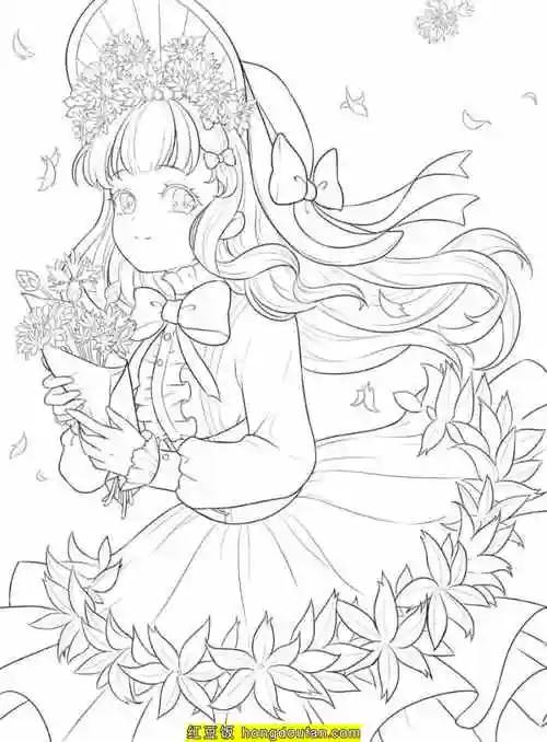 花朵与蕾丝12张闪亮大眼睛公主美少女漫画涂色图片