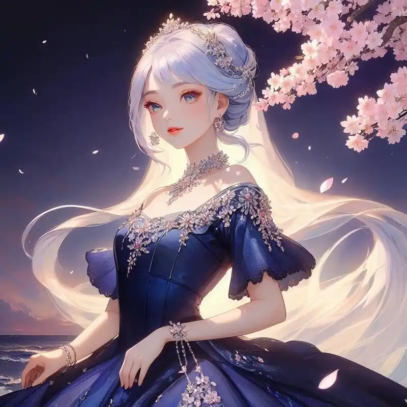 动漫头像|美少女公主樱花 白发蓝色系仙女