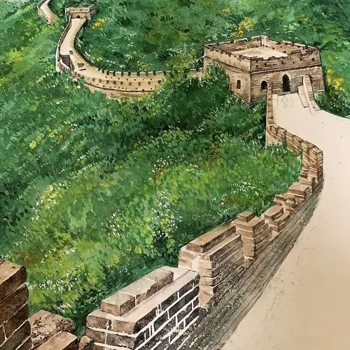 长城水彩绘画步骤