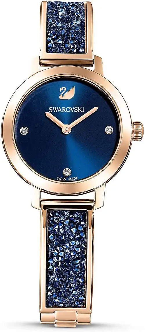 swarovski 施华洛世奇女式宇宙岩石玫瑰金石英手表金属表带,蓝色,3