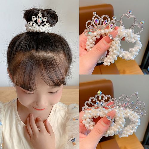 女孩扎头发皮筋儿童公主演出皇冠头饰珍珠丸子头发圈头绳女童发饰