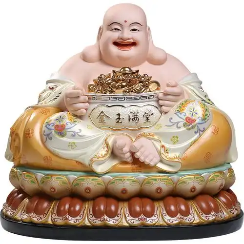 微美多尺寸坐全莲金玉满堂弥勒佛16寸大肚弥勒佛像客厅笑佛摆件