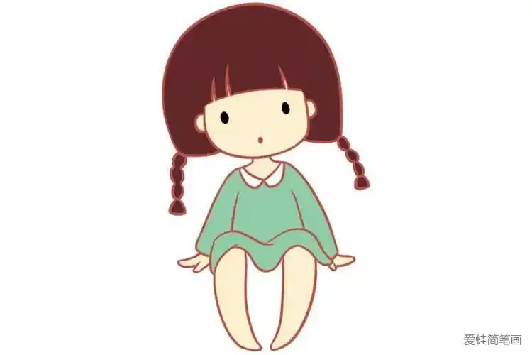 跪着的小女孩简笔画彩色