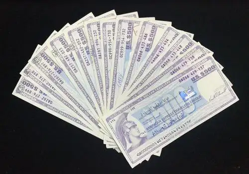 美国支票500美元13枚(部分连号)