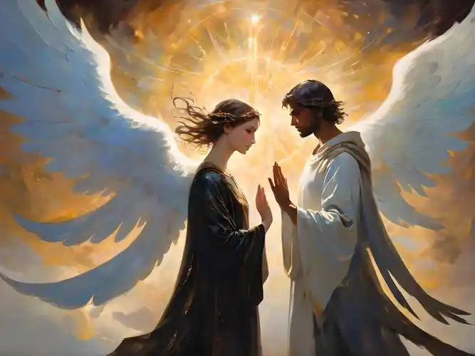 "ai绘画:天使与恶魔的情感对白"_地狱_人性_天堂