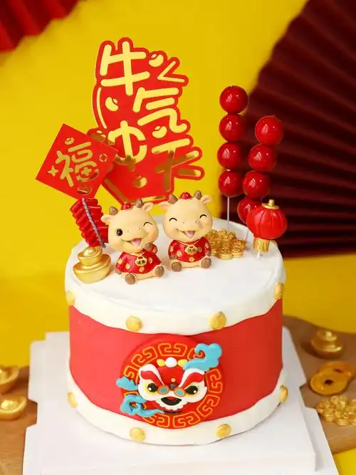 新年烘焙蛋糕装饰小牛福财树脂摆件牛年牛宝宝生日蛋糕装扮插卡