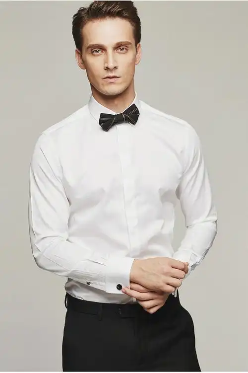 凯顿蒂娅品牌法式衬衫男白色法式长袖衬衫男士婚礼新郎纯棉修身衬衣衬