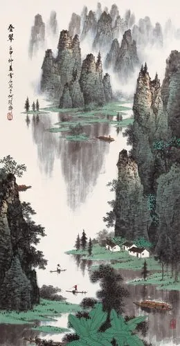 国画欣赏-漓江烟雨 白雪石山水画欣赏