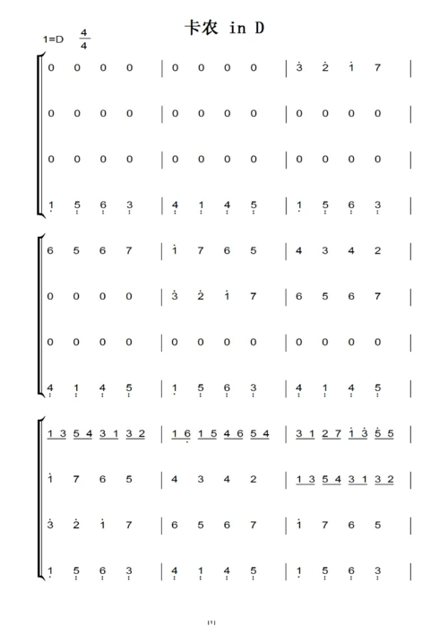 卡农交响曲(3小提琴 1大提琴) 钢琴双手简谱 钢琴谱