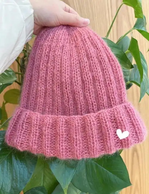 棒针马海毛螺纹帽图解 线材:回归线家慕颜4股编织 棒针:4