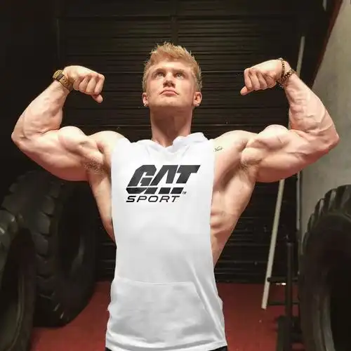 肌肉男健身房器械连帽背心兄弟纯棉弹力修身休闲马甲无袖套头衫