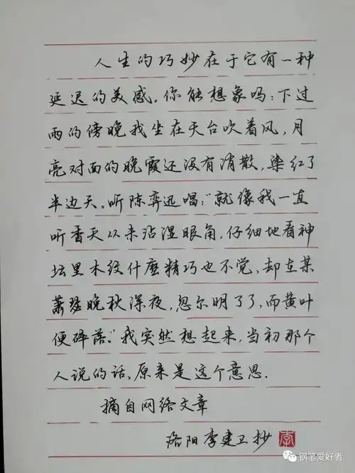 散文选段钢笔爱好者每周一篇钢笔字练字打卡作业欣赏