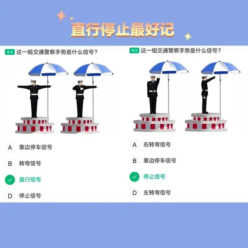 交警手势速记:科一图标【4】 交警的手势与红绿灯冲突时看手势