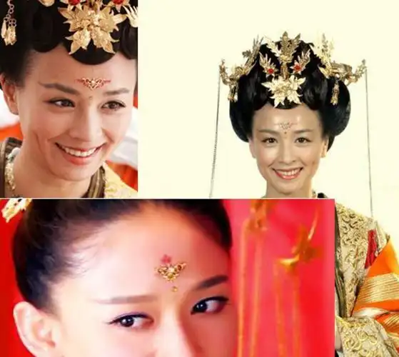 请问这种立体金色的花钿去哪买怎麼黏上去呢?