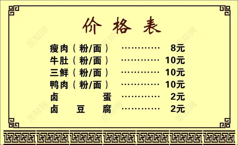 小吃名片粉面馆湖南特色瘦肉牛肚三鲜菜单价目表