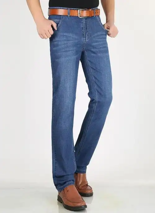 男士牛仔裤春夏新款薄款中腰直筒男长裤弹性牛仔裤1