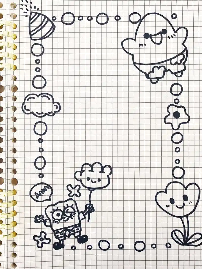 超萌超甜的手帐边框素材|可爱简笔画 派大星海绵宝宝简笔画素材