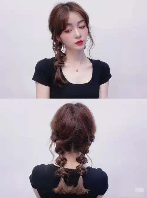 元气少女双麻花辫发型扎一节编一节这样的编发太美了