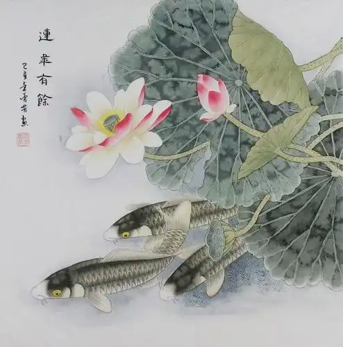 gg九鱼鲤鱼工笔画国画斗方四尺平民顾雪芳装饰画国画