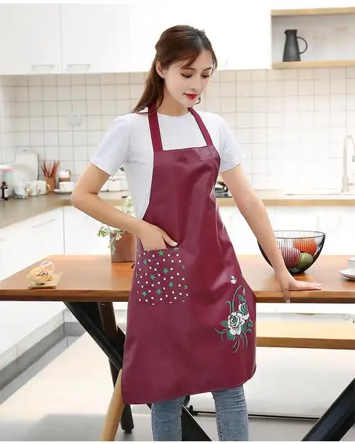 厨房家用做饭pu皮围裙工作防水防油女时尚罩衣大人定制logo印字冬pu