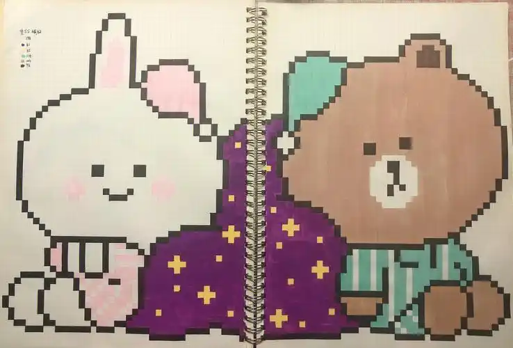 像素画网格画布朗熊可妮兔