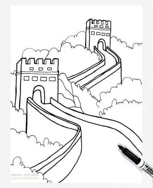 儿童画教程|趣味线描美术课程《中国印象之"万里长城"》