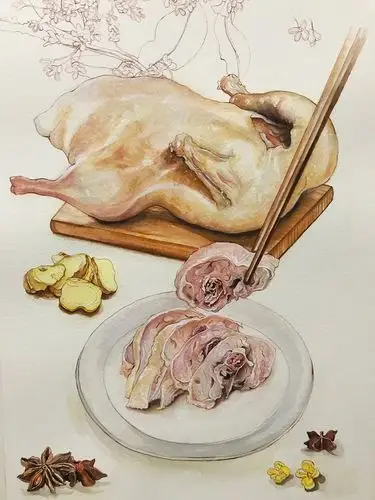 水彩金陵美食盐水鸭