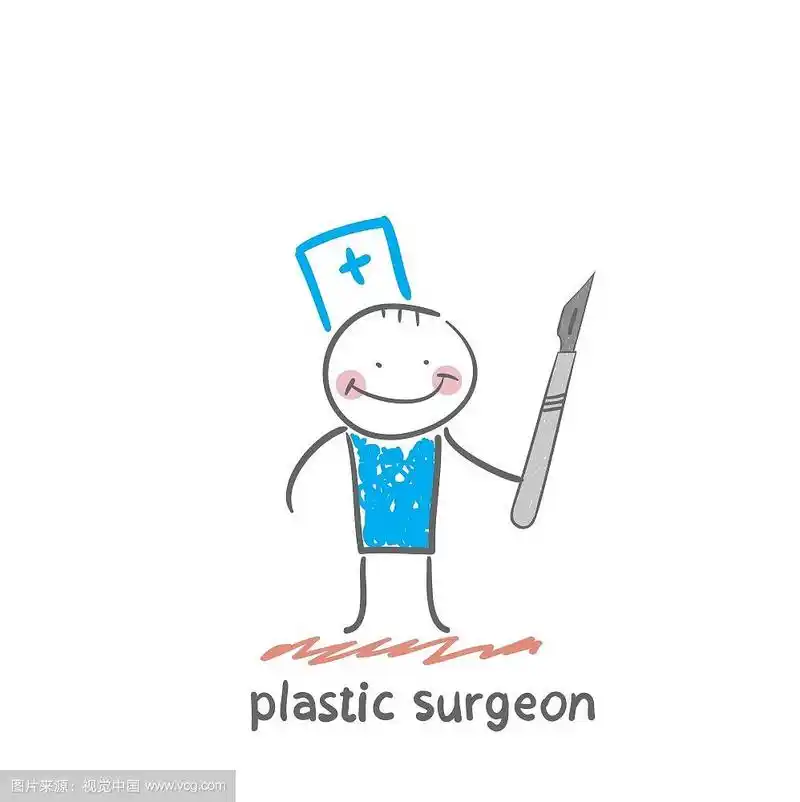 整形外科医生用手术刀.有趣的卡通风格插图.生活的状况.