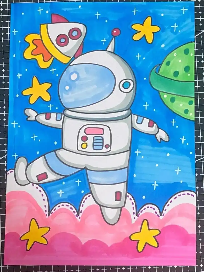 宇航员儿童画 太空旅行卡通创意画