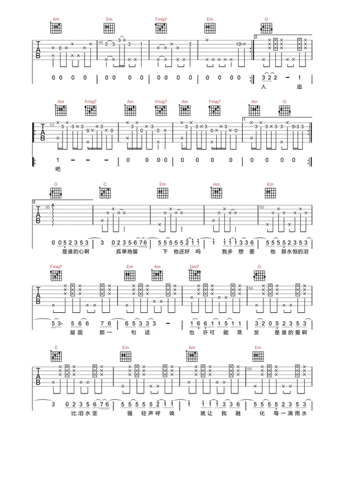 月牙湾吉他谱-飞儿乐团-《月牙湾》c调高清原版弹唱谱