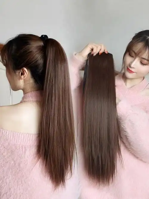 假发马尾女长直发绑带式气质女长发扎辫子中长款假发马尾假发片