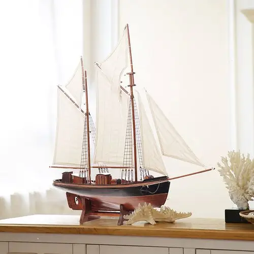 地中海木质帆船模型摆件 仿真实木帆船装饰品 一帆风顺工艺船送礼