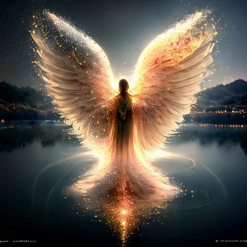 百度ai绘图黑科技#绿红色的天空像天使的翅膀,金色的粉末撒在翅膀上