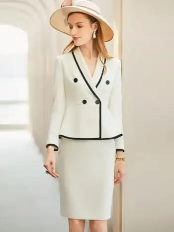 艾尚臣法式浪漫小香风黑色西装套装女士冬季灯芯绒气质职业装套裙西服