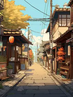 日本街道插画场景明信片上的锦鲤邮戳锦鲤在水彩画中工作书签上的锦鲤