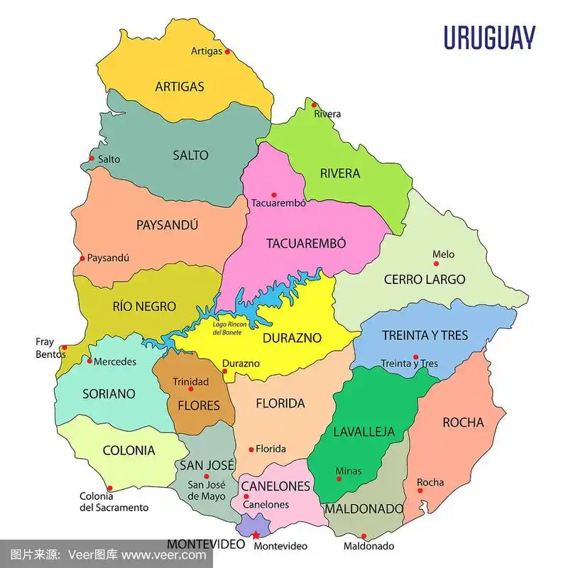 乌拉圭矢量政治地图