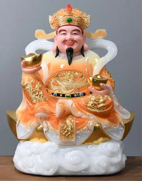 益心阁财神爷佛像供奉摆件彩绘汉白玉文财神神像办公室客厅店铺公司